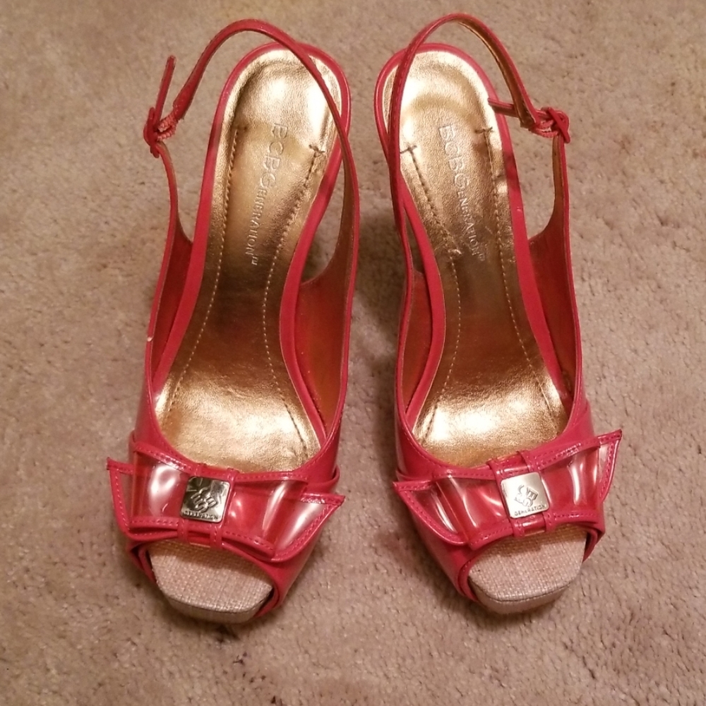 BCBG Generation pink peep toe pumps